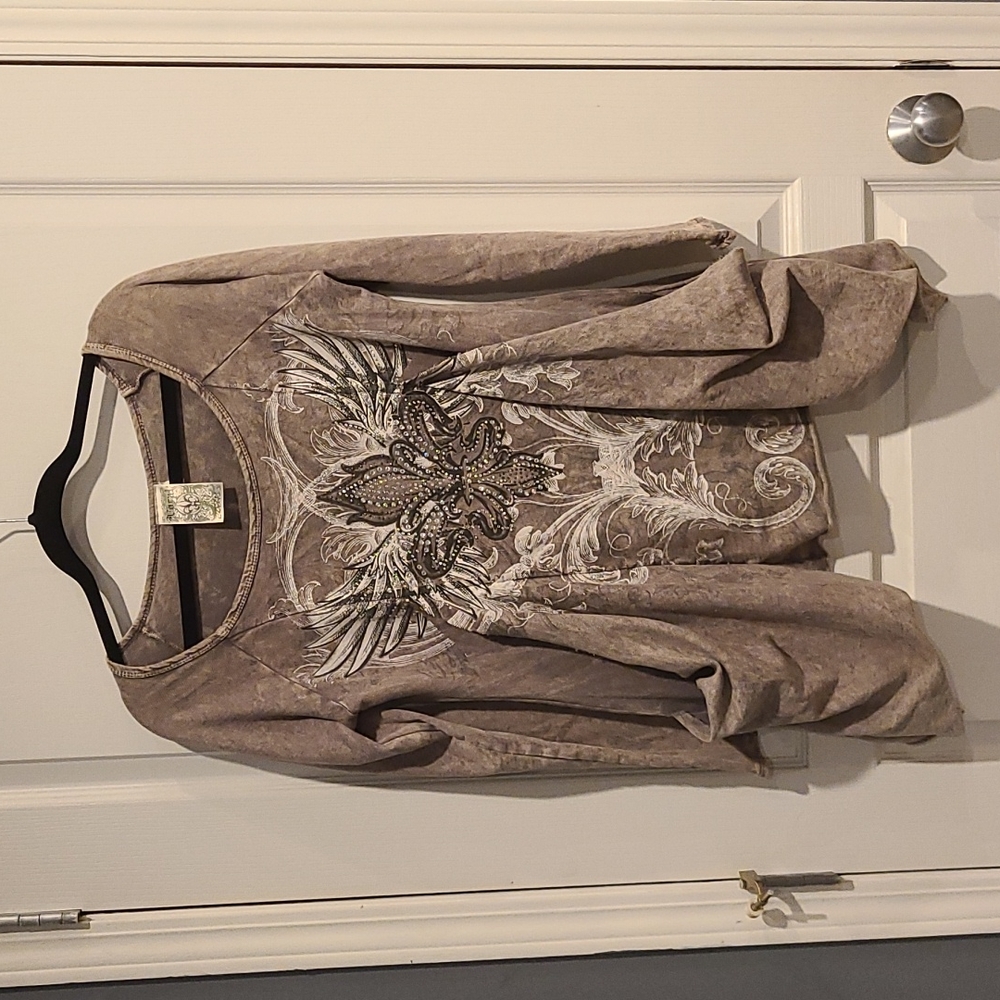 Vocal stone grey embellished long sleeve